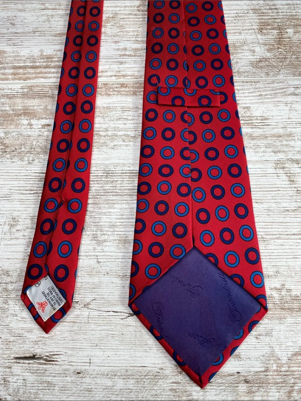 Turnbull & Asser Vintage 100% Silk Tie Red Blue Geometric Oval Extra Long 59”